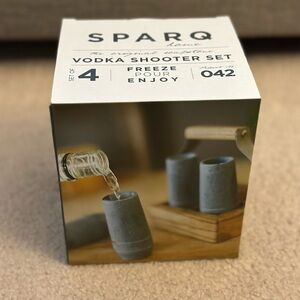 Sparq Gray Soapstone Vodka Shooter Set of 4 With Holder - Brand New